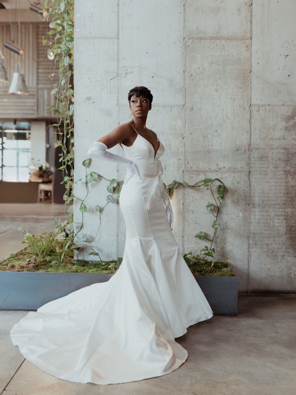Pnina Tornai White Satin Mermaid Wedding Gown with Train